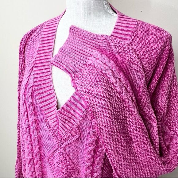 POL Mineral Washed Pink Cable Knit Relaxed Fit Sweater Medium - Picture 5 of 11